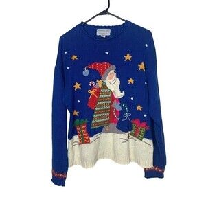 Vintage 90s Christmas Sweater Santa Clause Embroidered Northern Isles Size L